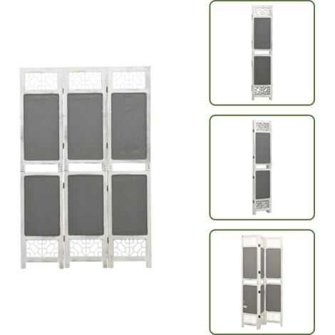 The Living Store Biombo divisor de 3 paneles de tela gris 105x165 cm - Separador de ambientes