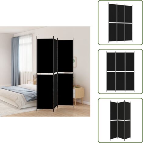 The Living Store Biombo divisor de 3 paneles de tela negro 150x220 cm - Biombo negro
