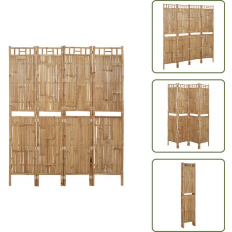 The Living Store Biombo divisor de 4 paneles 160x180 cm - Bambú