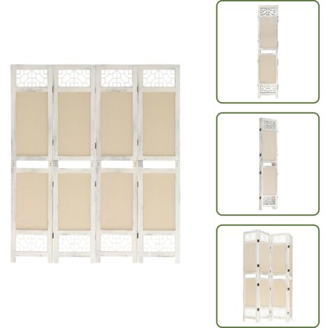 The Living Store Biombo divisor de 4 paneles de tela color crema 140x165 cm - Separador de ambientes