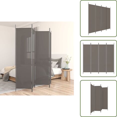 The Living Store Biombo divisor de 4 paneles de tela gris antracita 200x200 cm - Biombo de tela