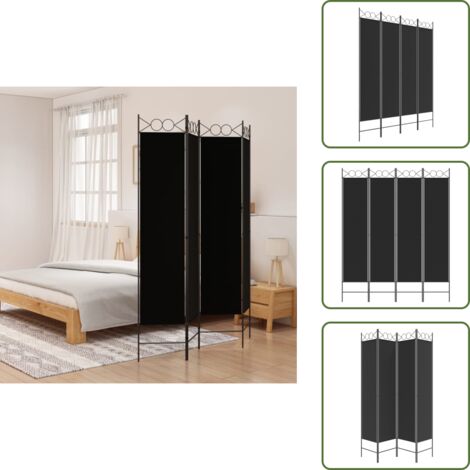 The Living Store Biombo divisor de 4 paneles de tela negro 160x200 cm - División de ambientes