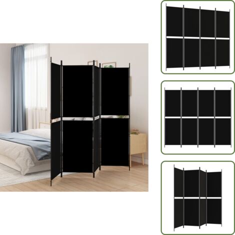 The Living Store Biombo divisor de 4 paneles de tela negro 200x180 cm - Biombo negro