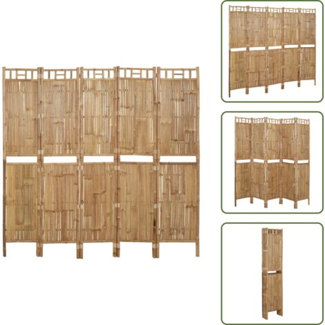 The Living Store Biombo divisor de 5 paneles 200x180 cm - Bambú
