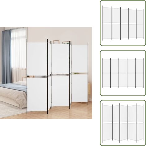 The Living Store Biombo divisor de 5 paneles de tela blanco 250x180 cm - Biombo de tela