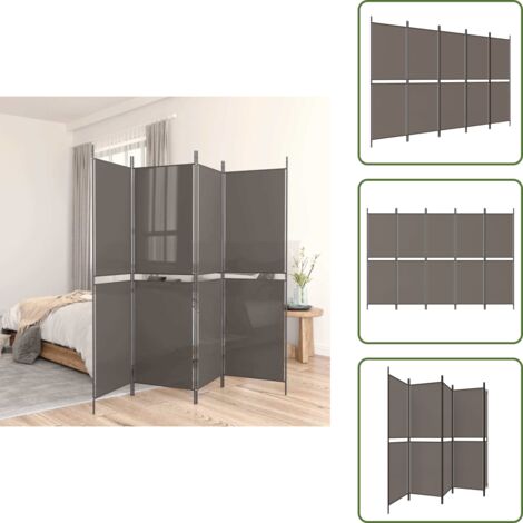 The Living Store Biombo divisor de 5 paneles de tela gris antracita 250x180 cm - Biombo para dormitorio