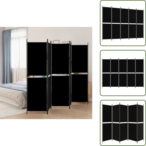 The Living Store Biombo divisor de 5 paneles de tela negro 250x180 cm - Biombo negro