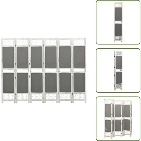 The Living Store Biombo divisor de 6 paneles de tela gris 210x165 cm - Separador de ambientes