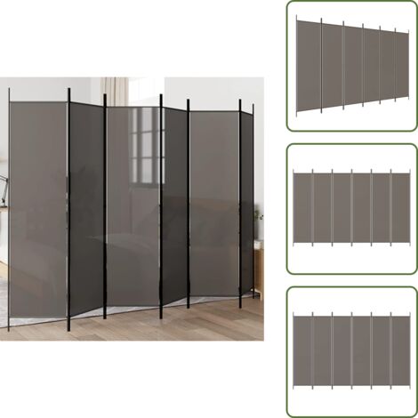 The Living Store Biombo divisor de 6 paneles de tela gris antracita 300x200 cm - Biombo plegable