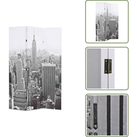 The Living Store Biombo divisor plegable 120x170 cm Nueva York blanco y negro - Separador de ambientes