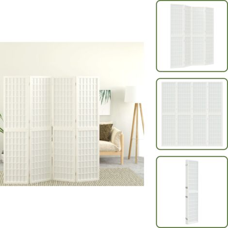 The Living Store Biombo plegable con 4 paneles estilo japonés blanco 160x170 cm - Biombo plegable