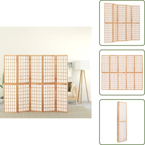 The Living Store Biombo plegable con 5 paneles estilo japonés 200x170 cm - Biombo plegable
