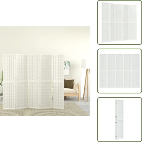 The Living Store Biombo plegable con 5 paneles estilo japonés blanco 200x170 cm - Diseño japonés