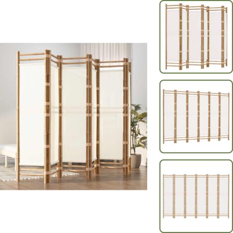 The Living Store Biombo plegable de 6 paneles bambú y lona 240 cm - Separador de ambientes