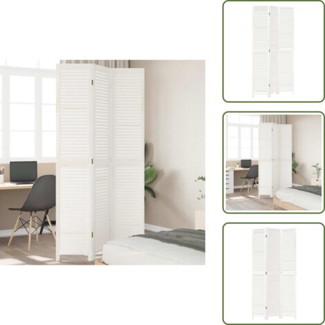 The Living Store Biombo separador de 3 paneles madera maciza Paulownia blanco - Madera maciza