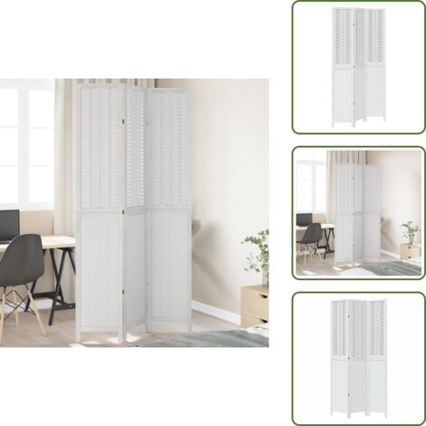 The Living Store Biombo separador de 3 paneles madera maciza Paulownia blanco - Madera paulownia