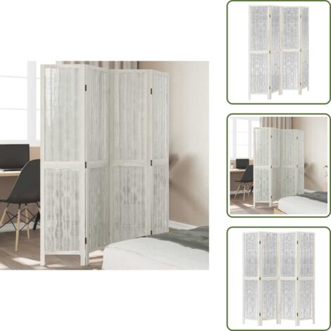 The Living Store Biombo separador de 4 paneles madera maciza Paulownia blanco - Madera paulownia