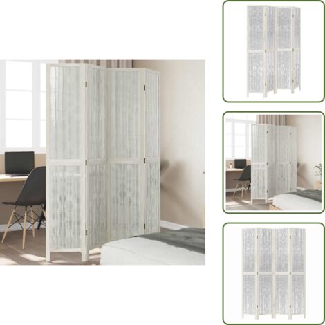 The Living Store Biombo separador de 4 paneles madera maciza Paulownia blanco - Madera paulownia