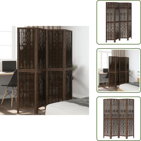 The Living Store Biombo separador de 4 paneles madera paulownia marrón oscuro - Madera paulownia
