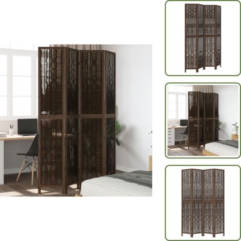 The Living Store Biombo separador de 4 paneles madera paulownia marrón oscuro - Madera paulownia