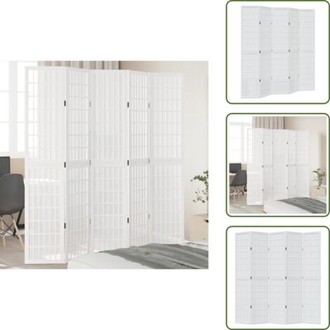 The Living Store Biombo separador de 5 paneles madera maciza Paulownia blanco - Madera paulownia