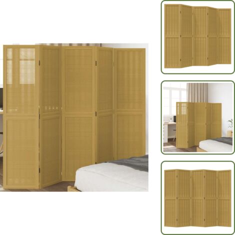 The Living Store Biombo separador de 5 paneles madera maciza paulownia marrón - Madera paulownia