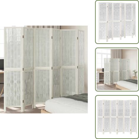 The Living Store Biombo separador de 6 paneles madera maciza Paulownia blanco - Madera paulownia