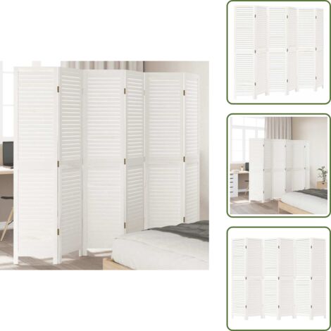 The Living Store Biombo separador de 6 paneles madera maciza Paulownia blanco - Madera paulownia