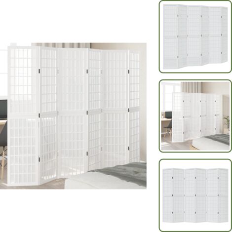 The Living Store Biombo separador de 6 paneles madera maciza Paulownia blanco - Madera paulownia