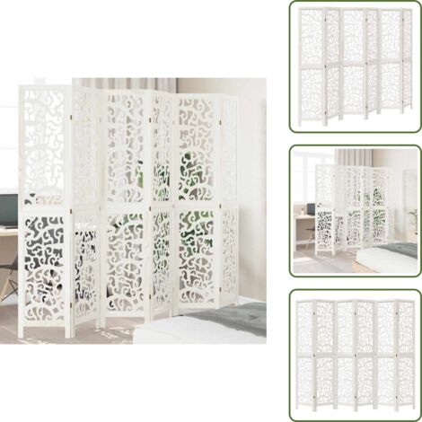 The Living Store Biombo separador de 6 paneles madera maciza Paulownia blanco - Madera paulownia
