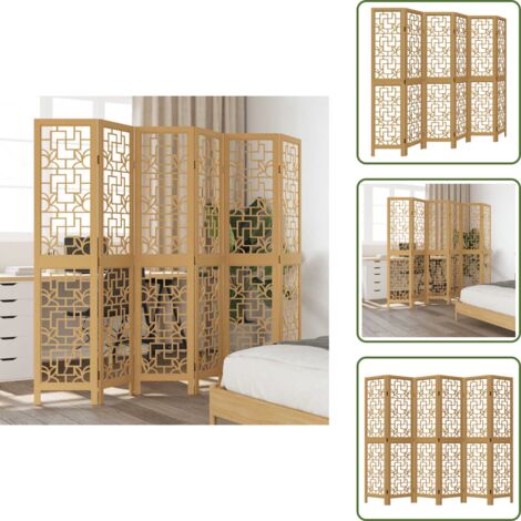 The Living Store Biombo separador de 6 paneles madera maciza paulownia marrón - Madera paulownia