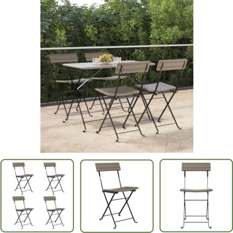 The Living Store Bistrostühle 4 Stk. Klappbar Grau Poly Rattan und Stahl - Gartensessel - Outdoor Sessel - Balkonmöbel - Terrassenmöbeln - Bistrostühle