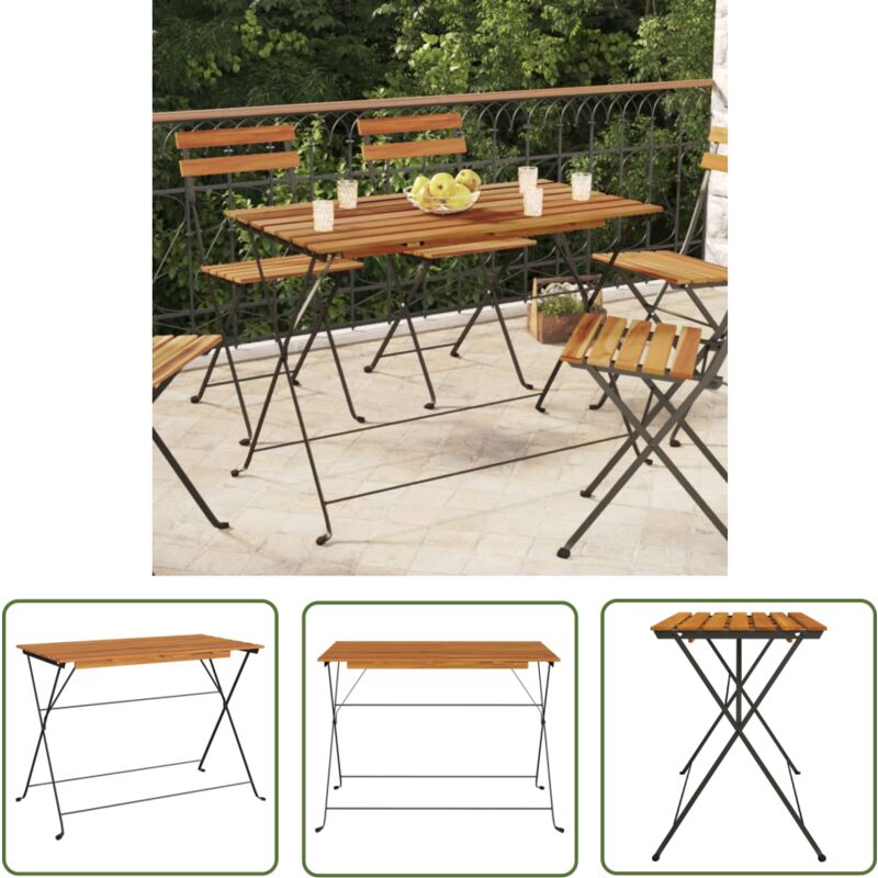 The Living Store - Table de bistro pliante 100x54x71cm Bois acacia solide et acier - Table De Bistrot - Table Pliante - Mobilier De Jardin - Table