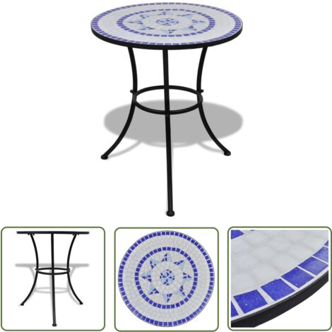 The Living Store Bistrotisch Blau und Weiß 60 cm Mosaik - Gartentisch - Mosaiktisch - Bistrotisch - Outdoortisch - Balkontisch