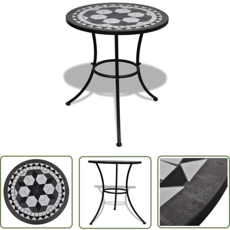 The Living Store Bistrotisch Schwarz und Weiß 60 cm Mosaik - Gartentisch - Mosaiktisch - Bistrotisch - Außentisch - Esszimmertisch