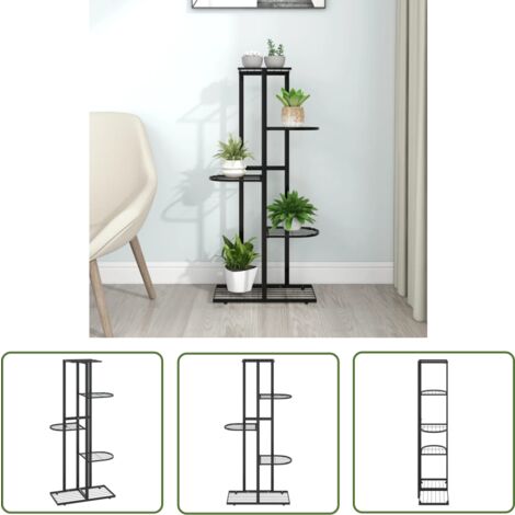 The Living Store Blumenständer 5-Etagen 43x22x98 cm Schwarz Metall - Pflanzenständer - Blumenträger - Metallregal - Gartendekoration - Balkonmöbel
