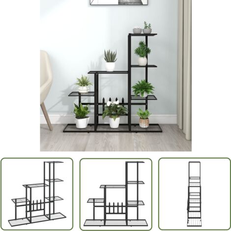 The Living Store Blumenständer 94,5x25x88 cm Schwarz Metall - Pflanzenständer - Blumensäule - Balkonmöbel - Gartendekoration - Metallregal