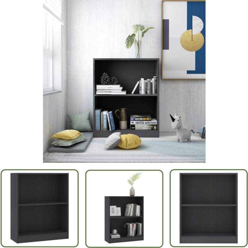 The Living Store - Bibliothèque Gris 60x24x76 cm Bois d'ingénierie - Bibliothèque - Étagère - Meuble Rangement - Mobilier Salle Séjour - Bibliothèque