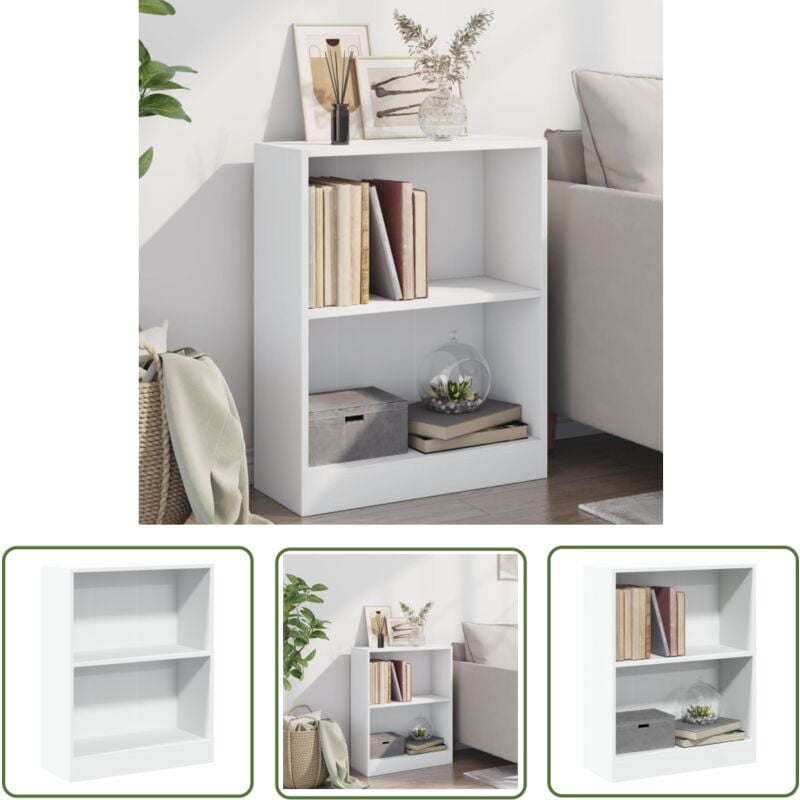 The Living Store - Bibliothèque Blanc 60x24x76 cm Bois d'ingénierie - Bibliothèque Blanche - Étagère Murale - Rangement Maison - Meuble Salle à Vivre