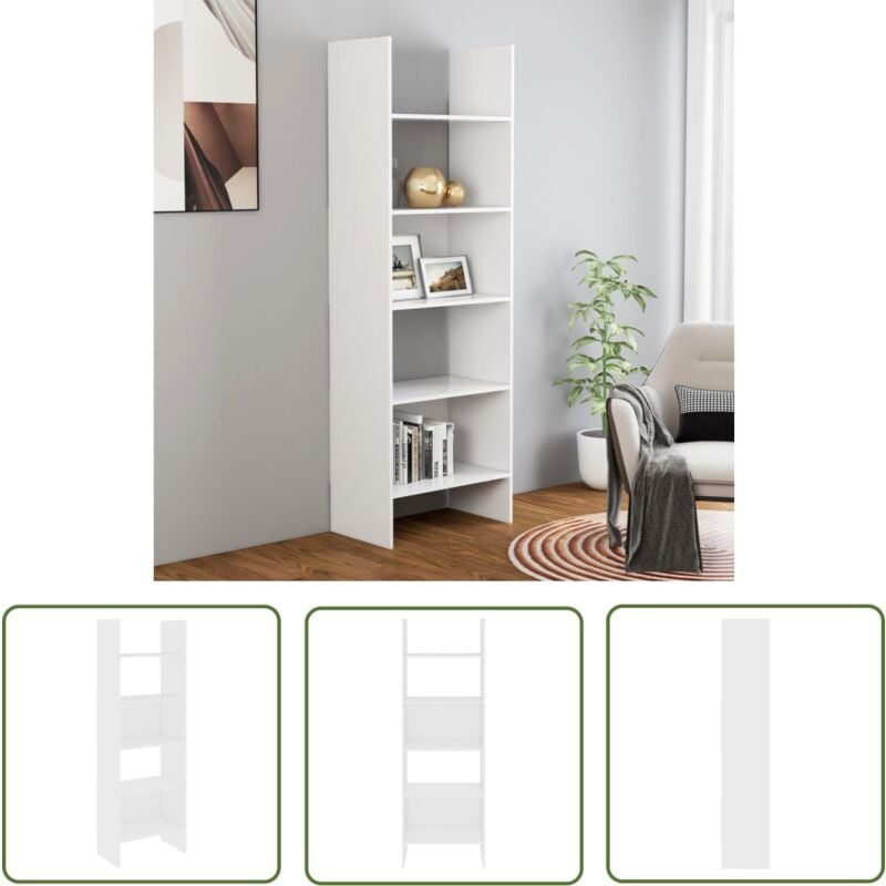 The Living Store - Bibliothèque Blanc 60x35x180 cm Bois d'ingénierie - Bibliothèque Blanche - Bibliothèque Design - Bibliothèque Murale - Étagère