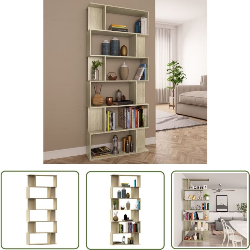 The Living Store - Bibliothèque/Séparateur de pièce Chêne sonoma Bois d'ingénierie - Bibliothèque Murale - Bibliothèque Moderne - Bibliothèque