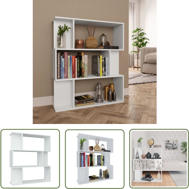 The Living Store - Bibliothèque/Cloison Blanc 80x24x96 cm Bois d'ingénierie - Bibliothèque Blanche - Bibliothèque Moderne - Étagère Murale