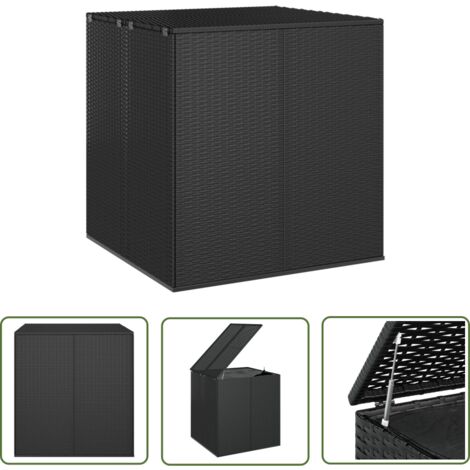 The Living Store Boîte à coussins de jardin Résine tressée 100x97,5x104 cm Noir - Coffre De Jardin - Rangement Extérieur - Boîte À Coussins - Meuble De Jardin - Résine Tressée