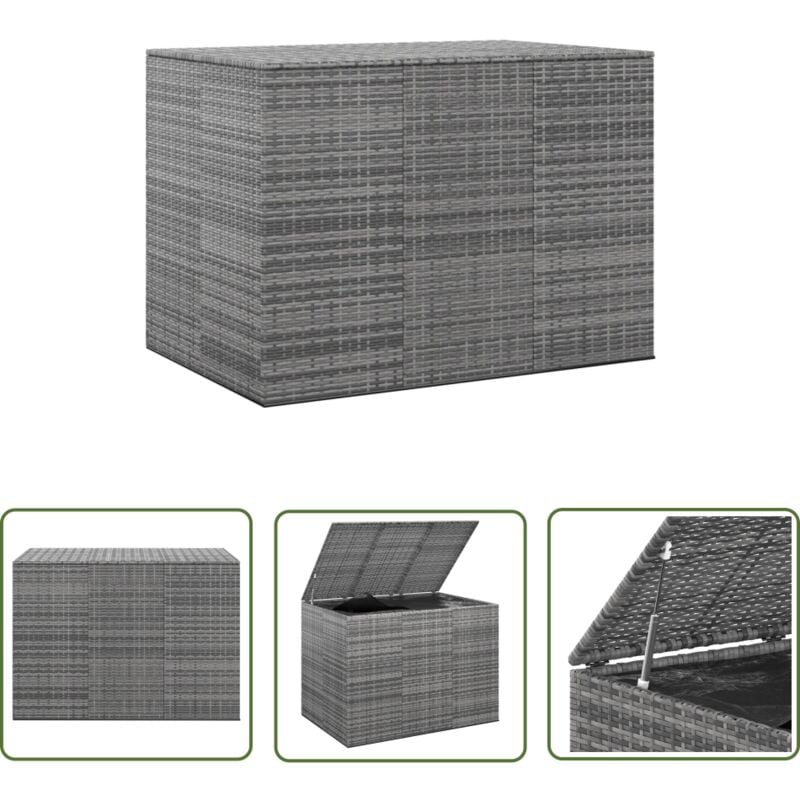 Boîte à coussins de jardin Résine tressée 145x100x103 cm Gris - Coffre De Jardin - Rangement Extérieur - Boîte à Coussins - Meuble De Jardin - Résine