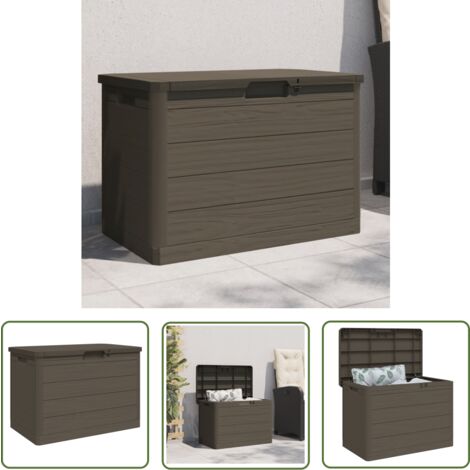 The Living Store Boîte à coussins d'extérieur brun 77,5x44,5x53 cm polypropylène - Boîte À Coussins - Coffre De Jardin - Rangement Extérieur - Mobilier De Jardin - Bois Imité