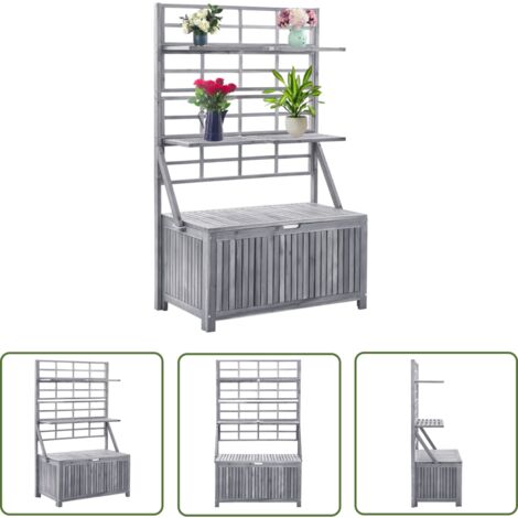 The Living Store Boîte de rangement avec treillis Gris 99x55x160cm Acacia solide - Boîte De Rangement Extérieure - Coffre De Jardin - Meuble De Jardin - Acacia Massif - Rangement Vertical