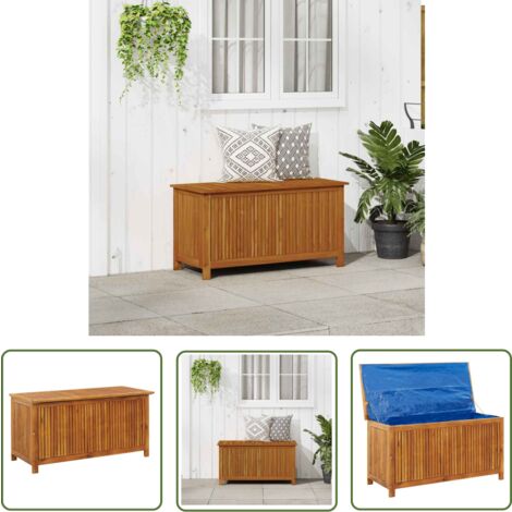 The Living Store Boîte de rangement de jardin 113x50x58 cm Bois d'acacia solide - Coffre De Jardin - Rangement Extérieur - Meuble De Jardin - Bois Acacia - Boîte De Rangement