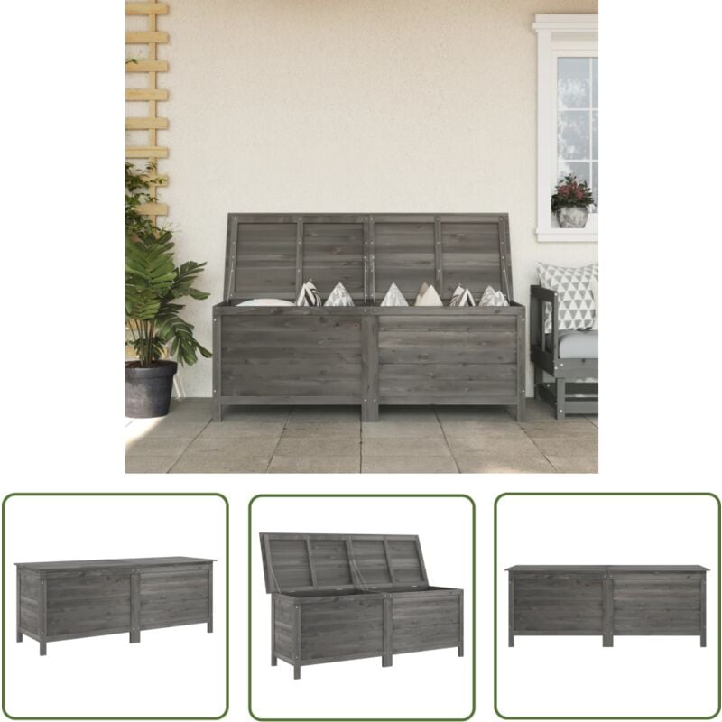 Boîte de rangement de jardin anthracite bois massif sapin - Boîte De Rangement Jardin - Coffre De Jardin - Rangement Extérieur - Meuble De Jardin