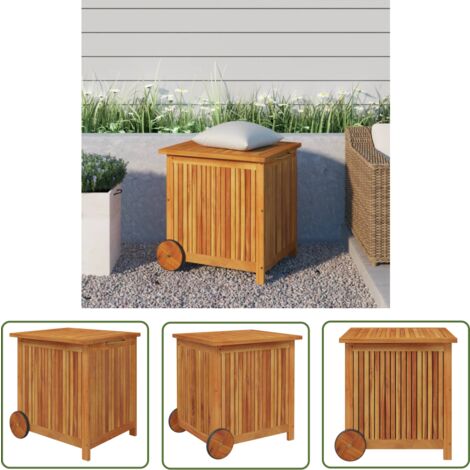 The Living Store Boîte de rangement de jardin avec roues 60x50x58 cm Bois acacia - Coffre De Jardin - Rangement Extérieur - Meuble De Jardin - Coffre De Rangement - Bois D'acacia