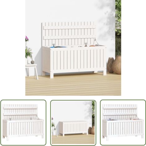 The Living Store Boîte de rangement de jardin Blanc 108x42,5x54 cm Bois de pin - Boîte De Rangement Jardin - Coffre De Jardin - Rangement Exterieur - Meuble De Jardin - Coffre Outil